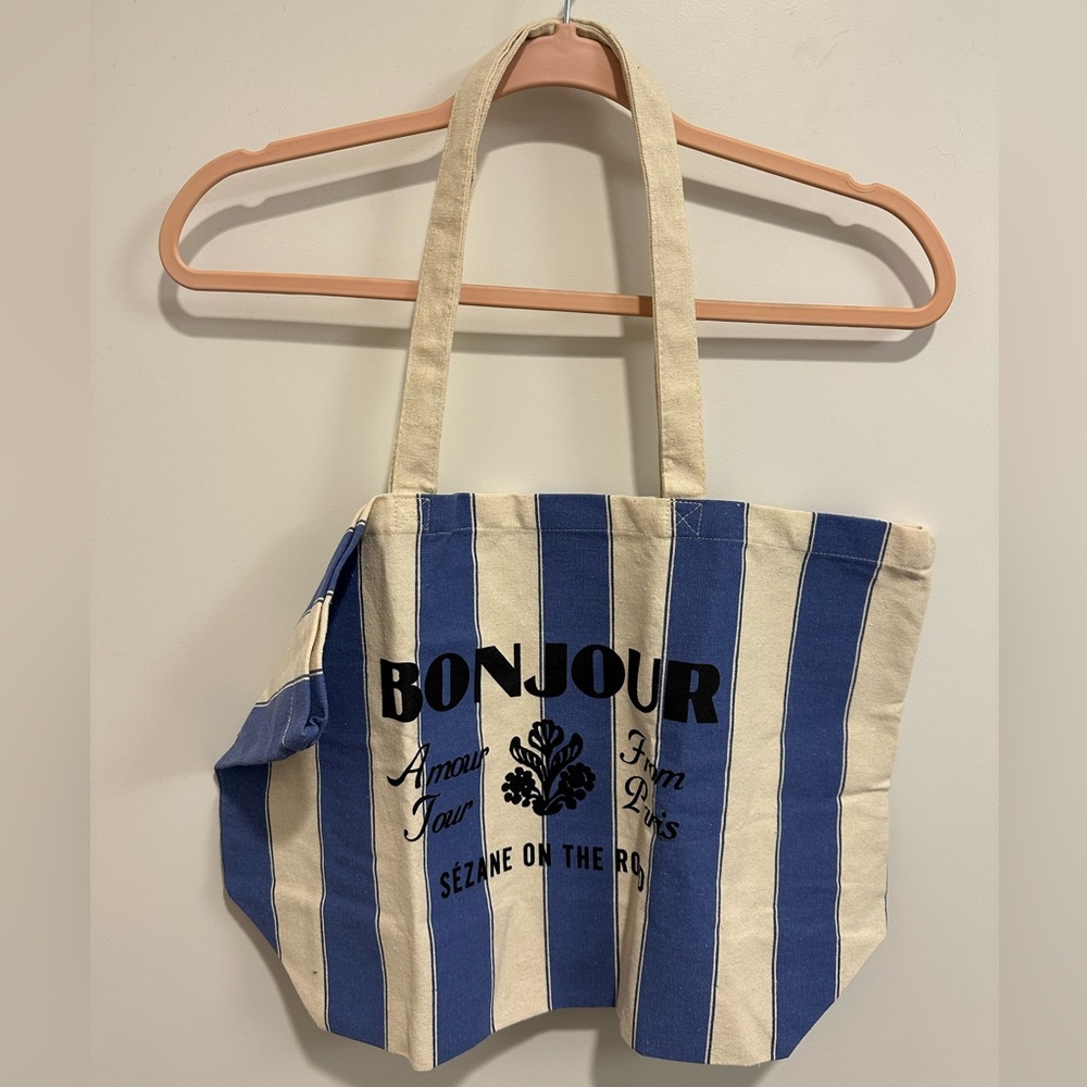 Sezane Blue and White Striped Tote - Picture 2 of 3